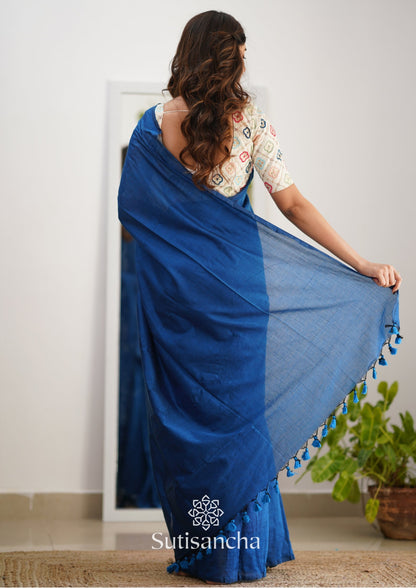 Dhiyona SS Sutisancha Indigoblue Handloom Cotton Saree with Designer Blouse