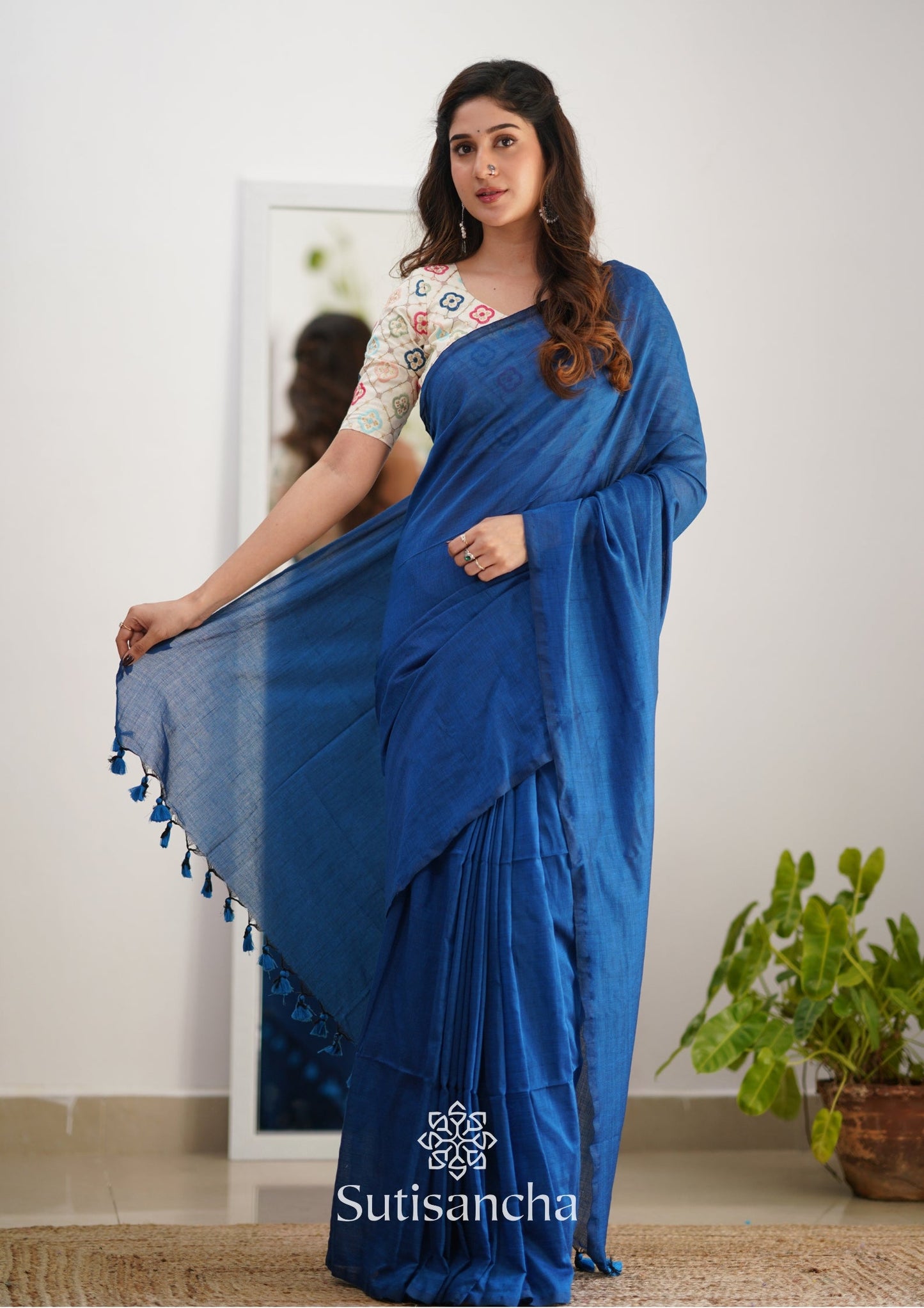 Dhiyona SS Sutisancha Indigoblue Handloom Cotton Saree with Designer Blouse