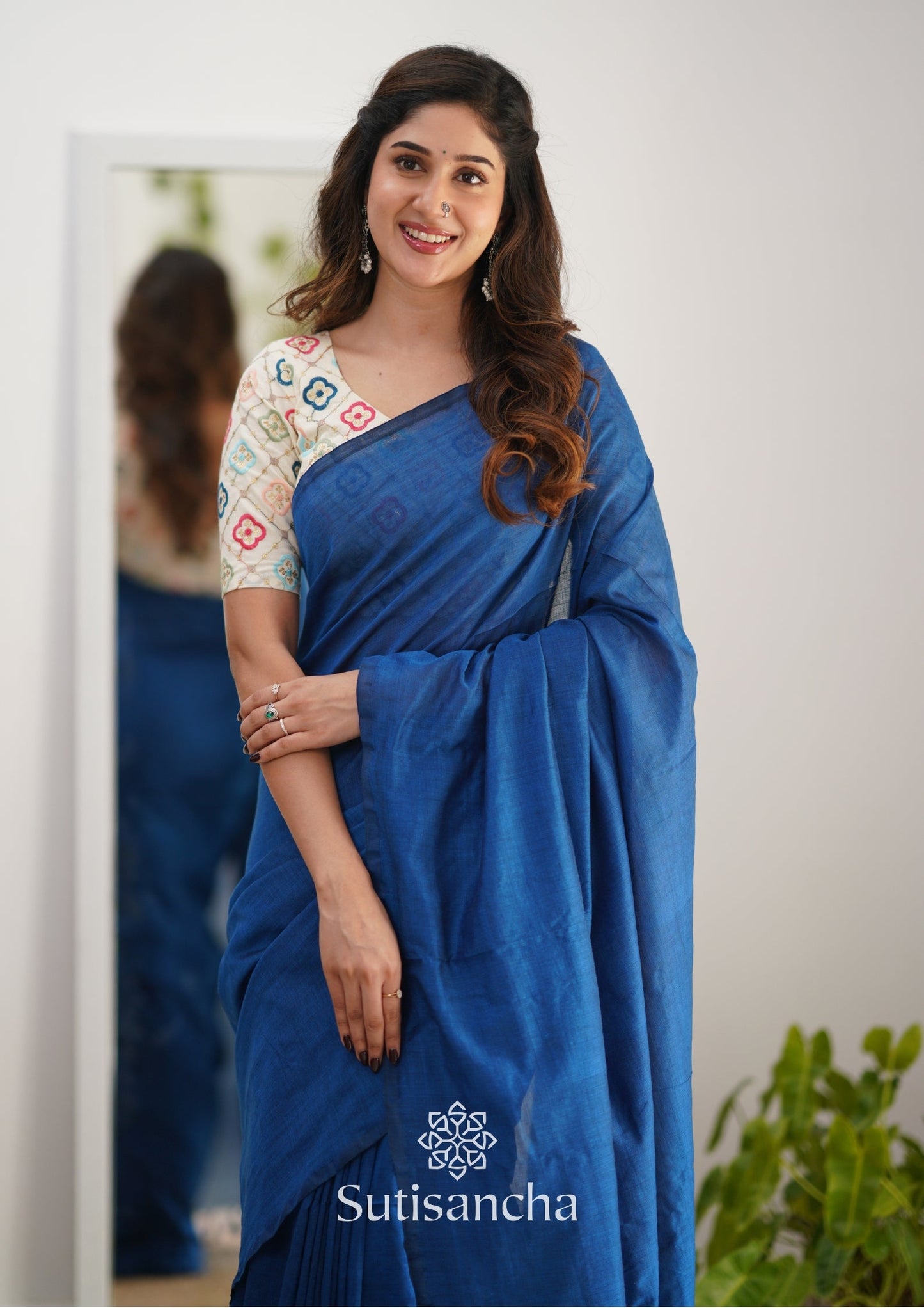 Dhiyona SS Sutisancha Indigoblue Handloom Cotton Saree with Designer Blouse