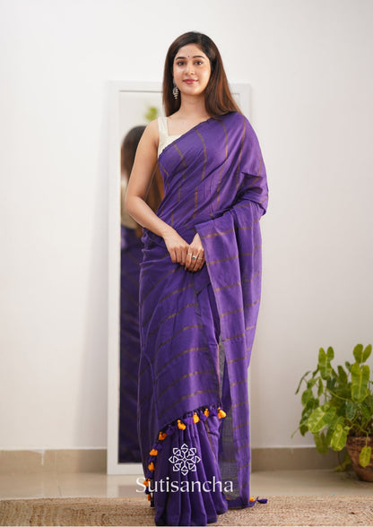 Dhiyona SS Sutisancha Purple Dual Zari Stripe Saree