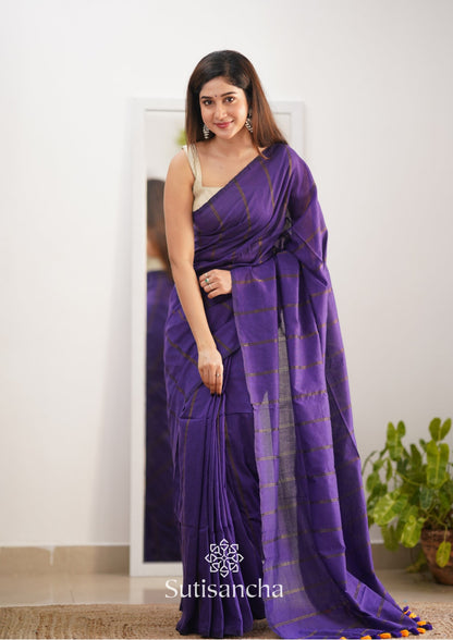 Dhiyona SS Sutisancha Purple Dual Zari Stripe Saree
