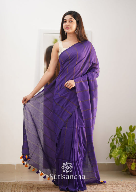 Dhiyona SS Sutisancha Purple Dual Zari Stripe Saree