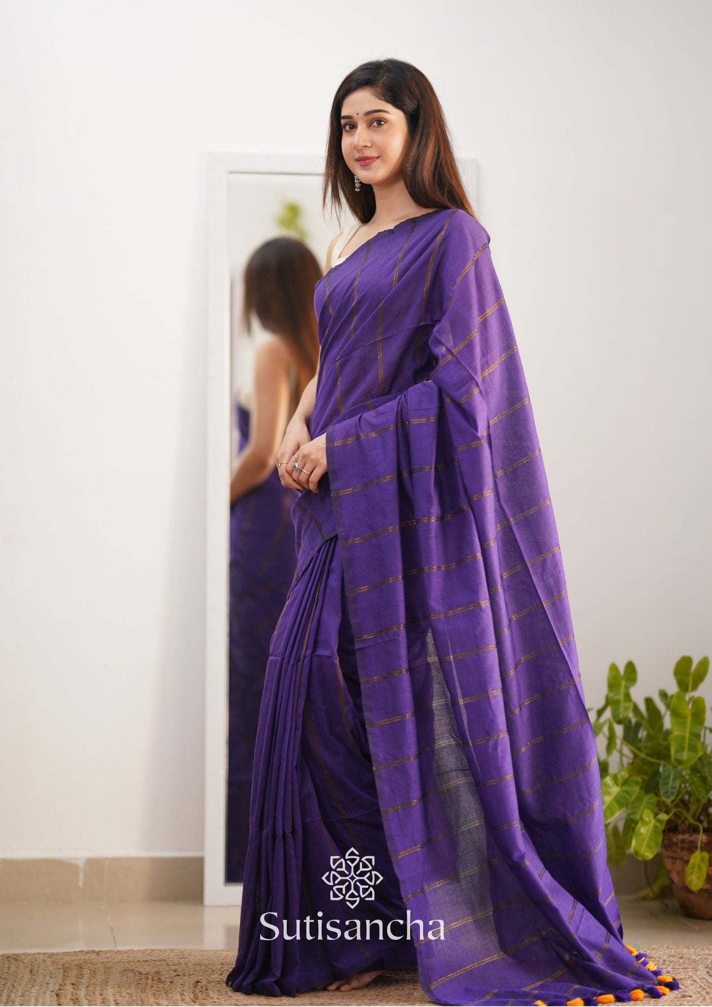 Dhiyona SS Sutisancha Purple Dual Zari Stripe Saree