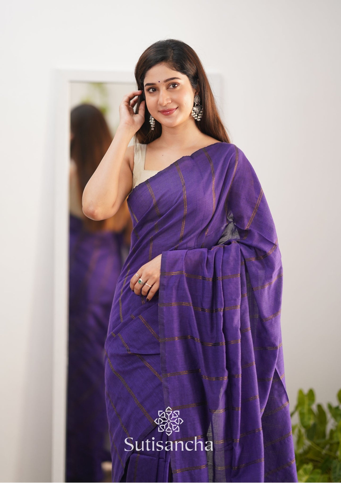 Dhiyona SS Sutisancha Purple Dual Zari Stripe Saree