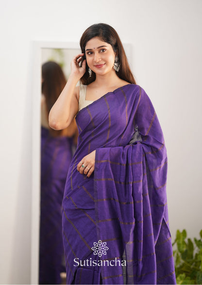 Dhiyona SS Sutisancha Purple Dual Zari Stripe Saree
