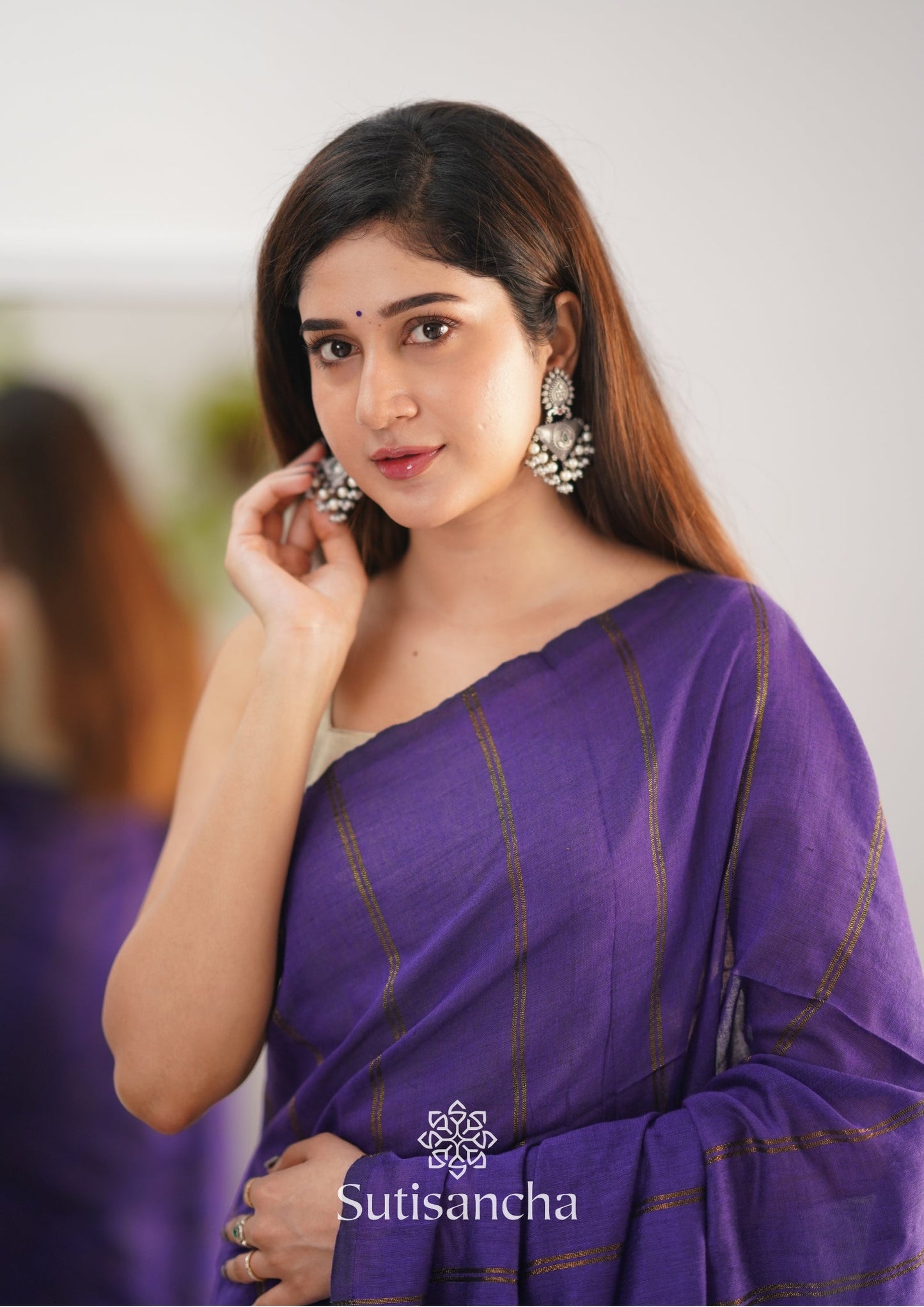 Dhiyona SS Sutisancha Purple Dual Zari Stripe Saree