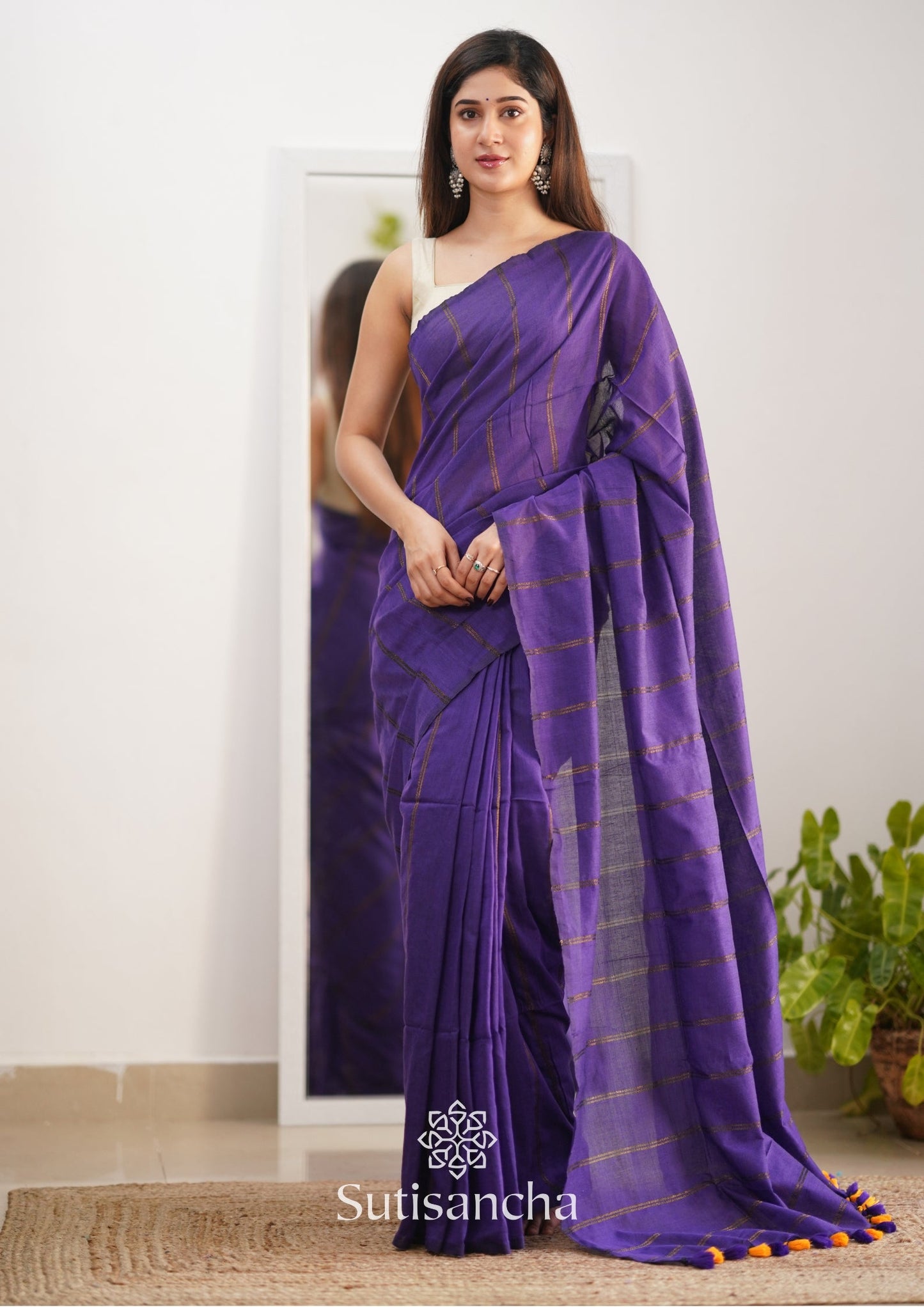 Dhiyona SS Sutisancha Purple Dual Zari Stripe Saree