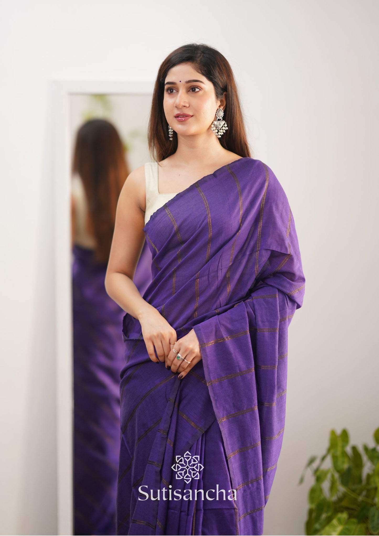 Dhiyona SS Sutisancha Purple Dual Zari Stripe Saree