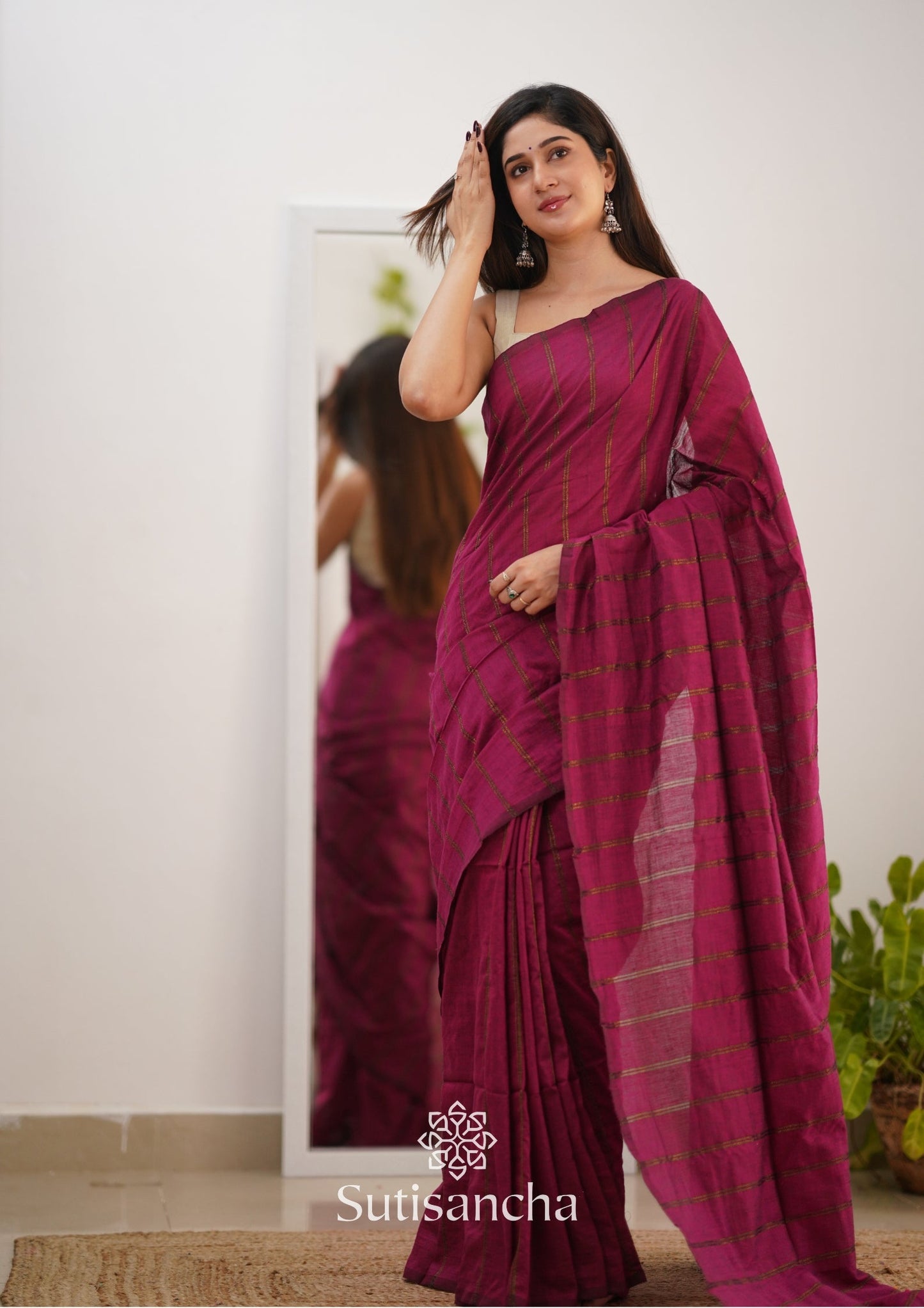 Dhiyona SS Sutisancha Queen Pink Dual Zari Stripe Saree