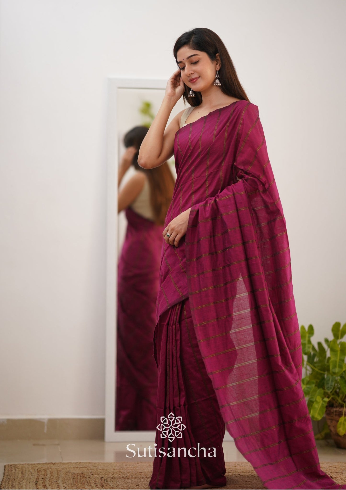 Dhiyona SS Sutisancha Queen Pink Dual Zari Stripe Saree