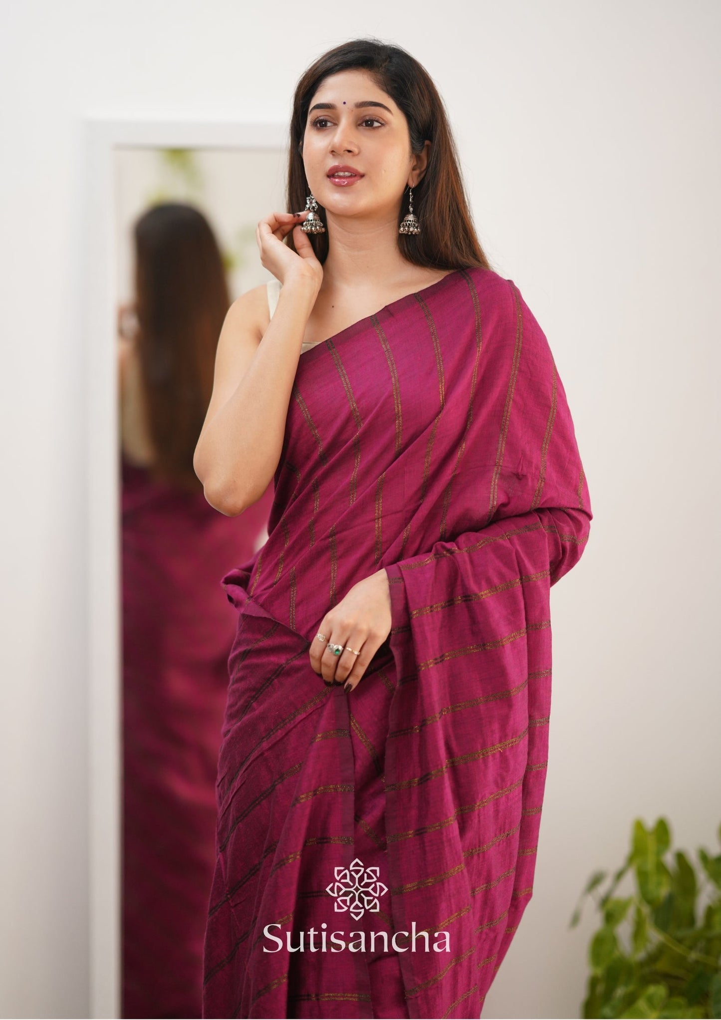 Dhiyona SS Sutisancha Queen Pink Dual Zari Stripe Saree