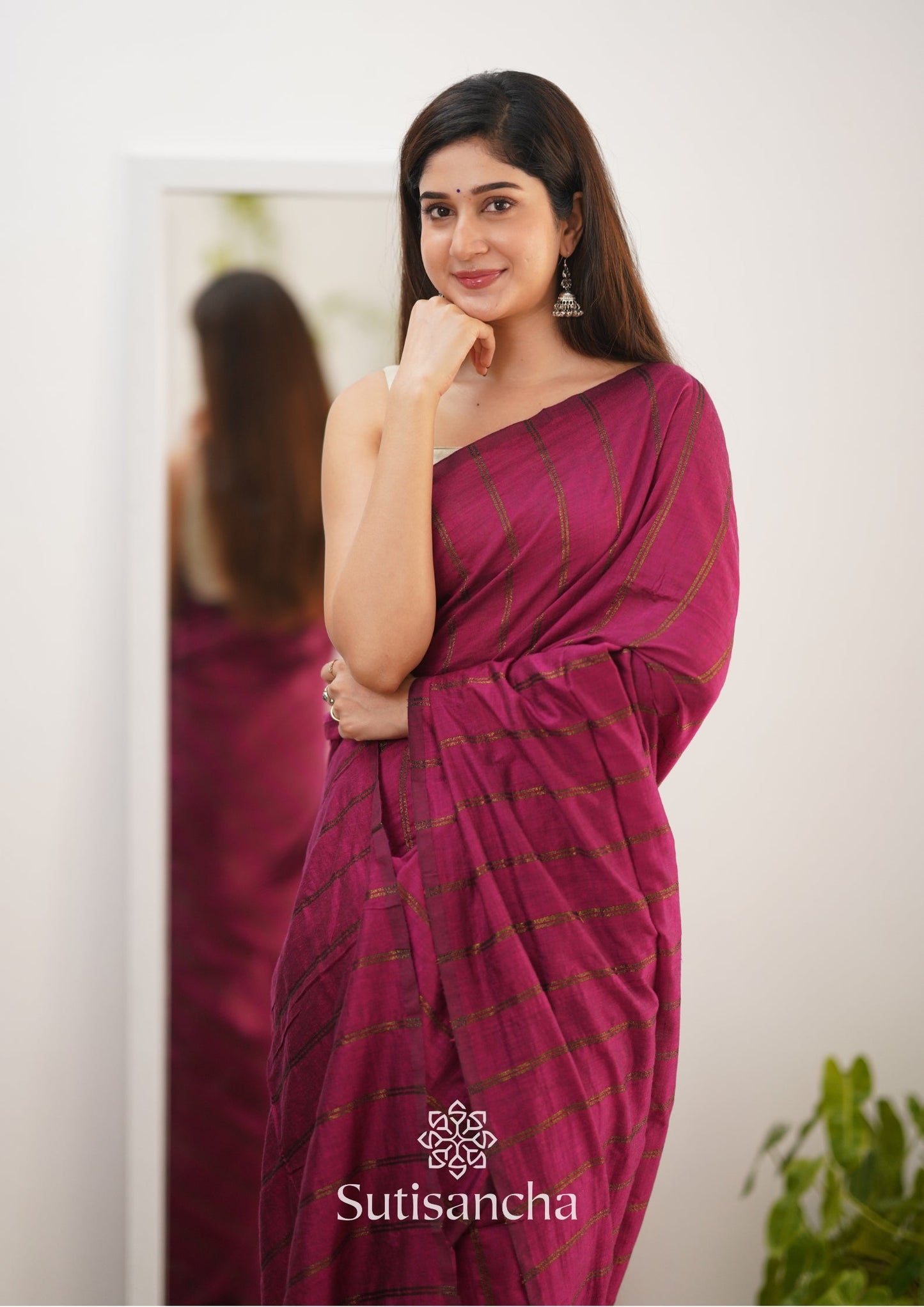 Dhiyona SS Sutisancha Queen Pink Dual Zari Stripe Saree