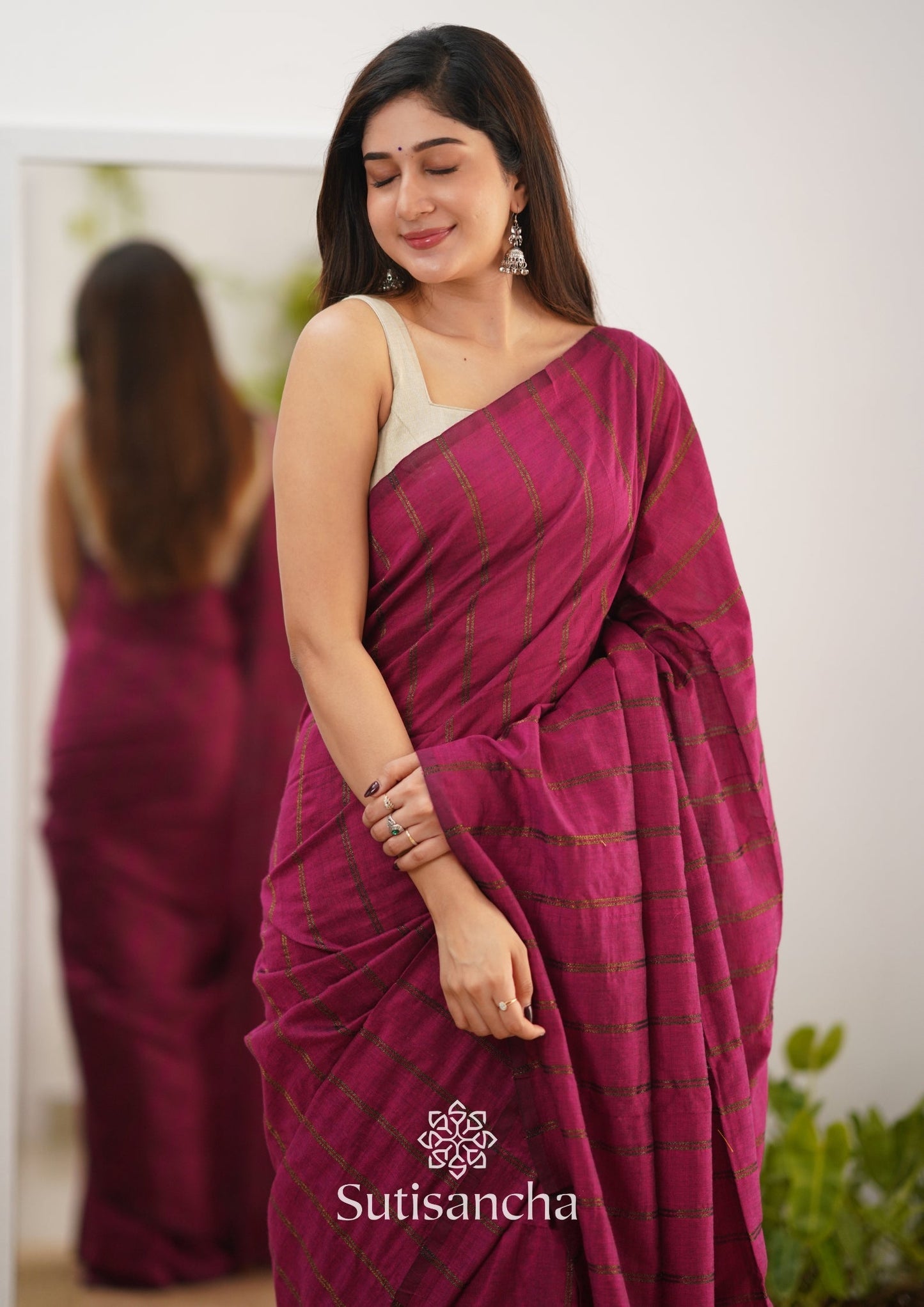 Dhiyona SS Sutisancha Queen Pink Dual Zari Stripe Saree