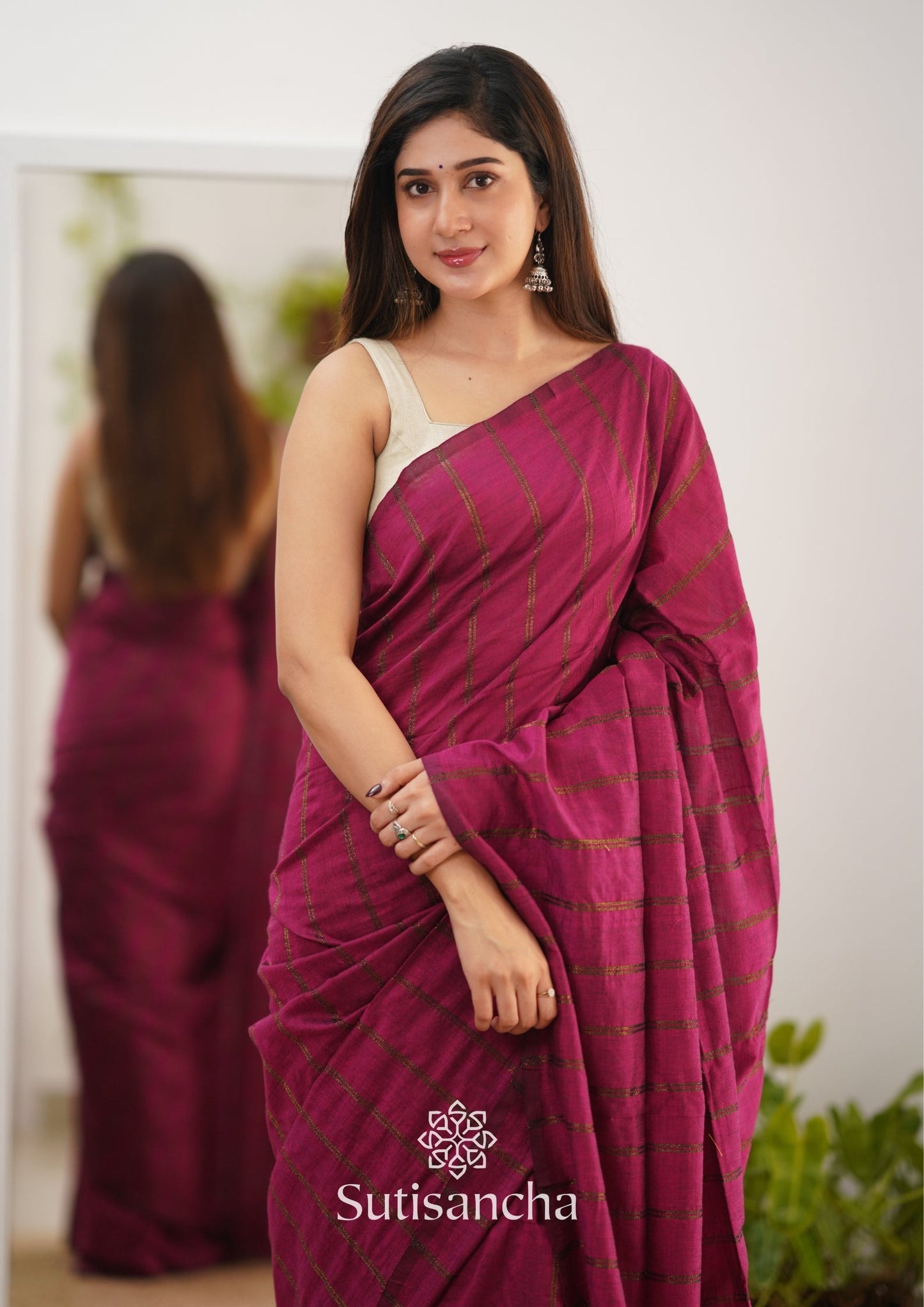 Dhiyona SS Sutisancha Queen Pink Dual Zari Stripe Saree
