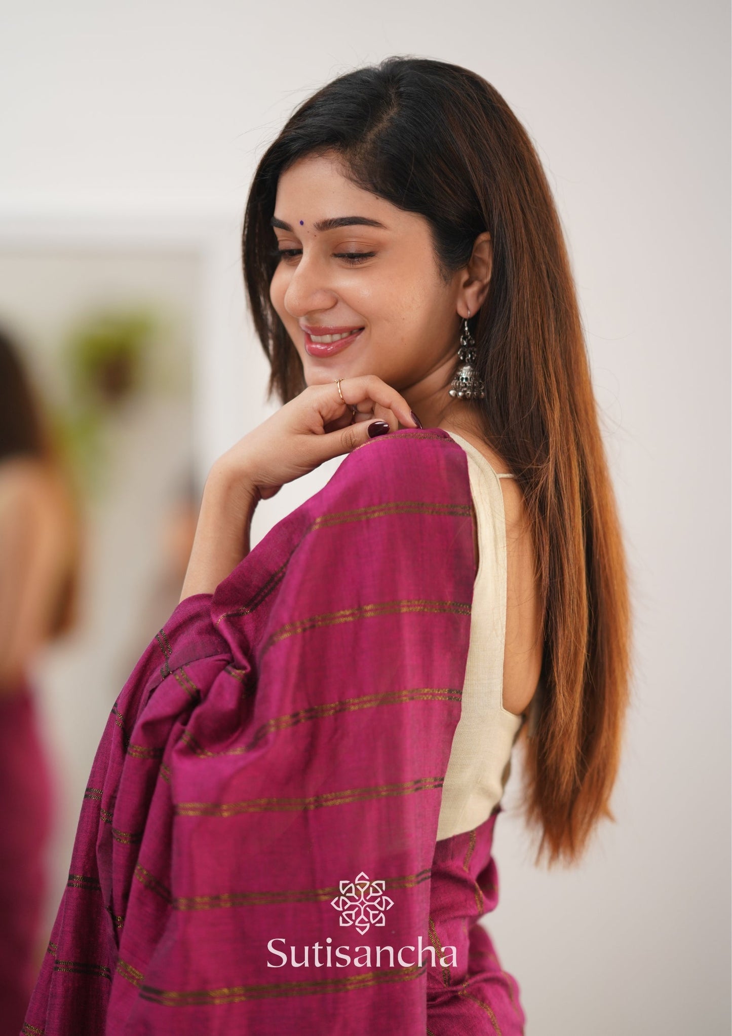 Dhiyona SS Sutisancha Queen Pink Dual Zari Stripe Saree