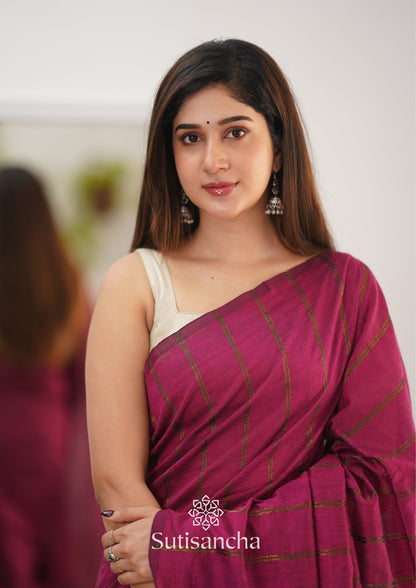 Dhiyona SS Sutisancha Queen Pink Dual Zari Stripe Saree