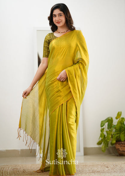 Dhiyona SS Sutisancha Lime Green Handloom Tissue Saree With Designer Blouse