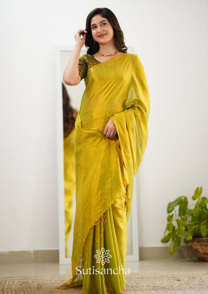 Dhiyona SS Sutisancha Lime Green Handloom Tissue Saree With Designer Blouse