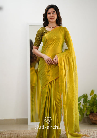 Dhiyona SS Sutisancha Lime Green Handloom Tissue Saree With Designer Blouse