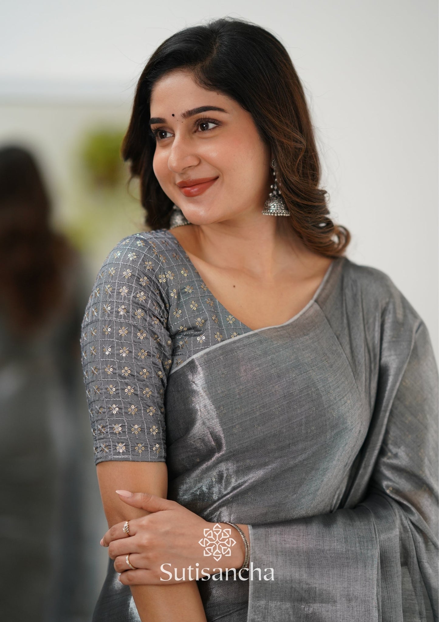 Dhiyona SS Sutisancha Grey Handloom Tissue Saree With Designer Blouse