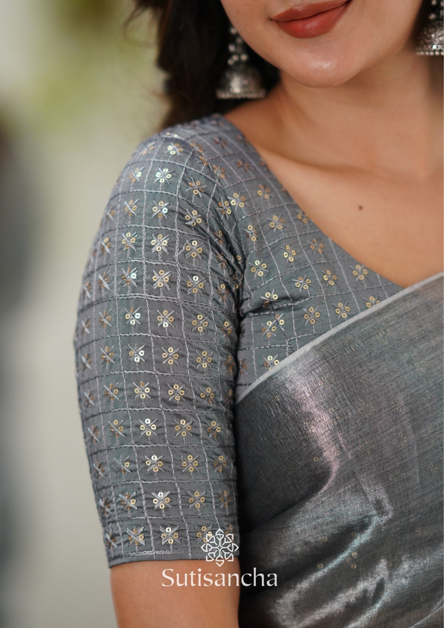 Dhiyona SS Sutisancha Grey Handloom Tissue Saree With Designer Blouse