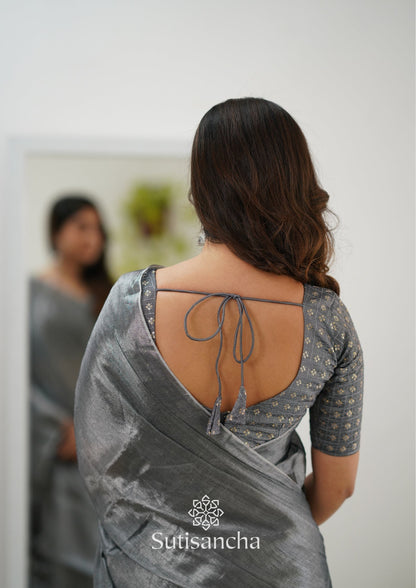Dhiyona SS Sutisancha Grey Handloom Tissue Saree With Designer Blouse