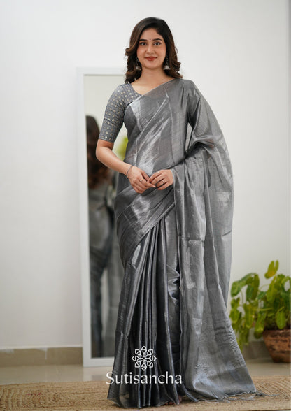 Dhiyona SS Sutisancha Grey Handloom Tissue Saree With Designer Blouse