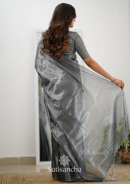 Dhiyona SS Sutisancha Grey Handloom Tissue Saree With Designer Blouse