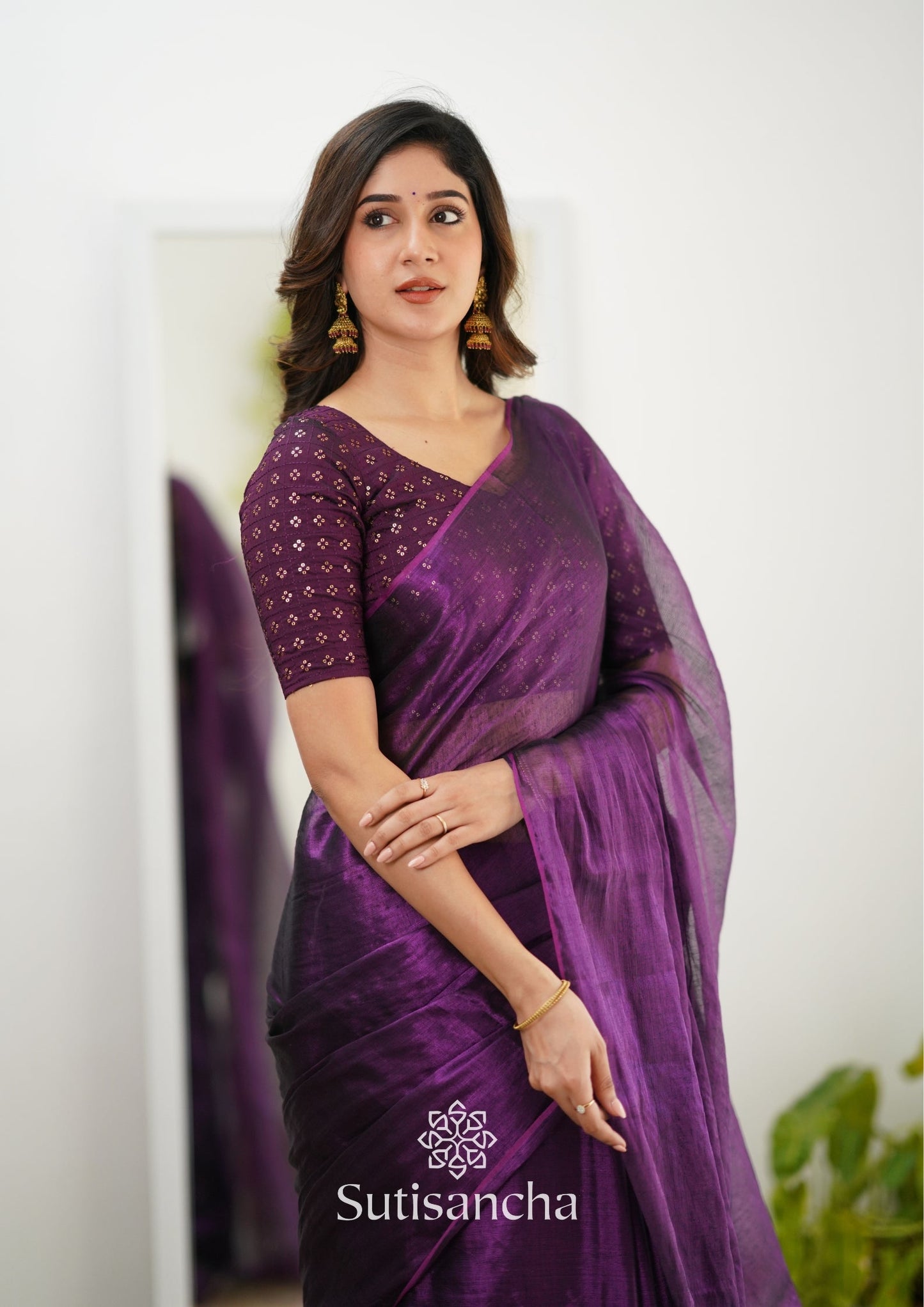 Dhiyona SS Sutisancha Purple Handloom Tissue Saree With Designer Blouse