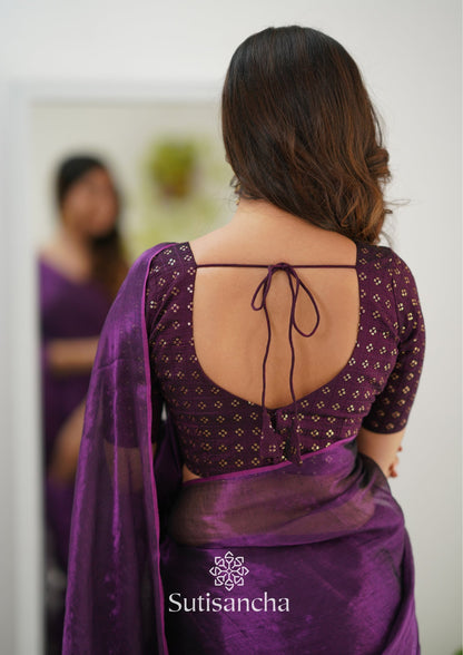 Dhiyona SS Sutisancha Purple Handloom Tissue Saree With Designer Blouse