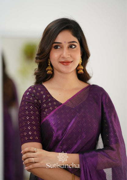 Dhiyona SS Sutisancha Purple Handloom Tissue Saree With Designer Blouse