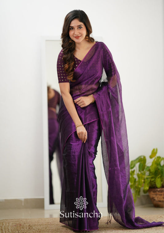 Dhiyona SS Sutisancha Purple Handloom Tissue Saree With Designer Blouse