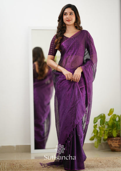 Dhiyona SS Sutisancha Purple Handloom Tissue Saree With Designer Blouse