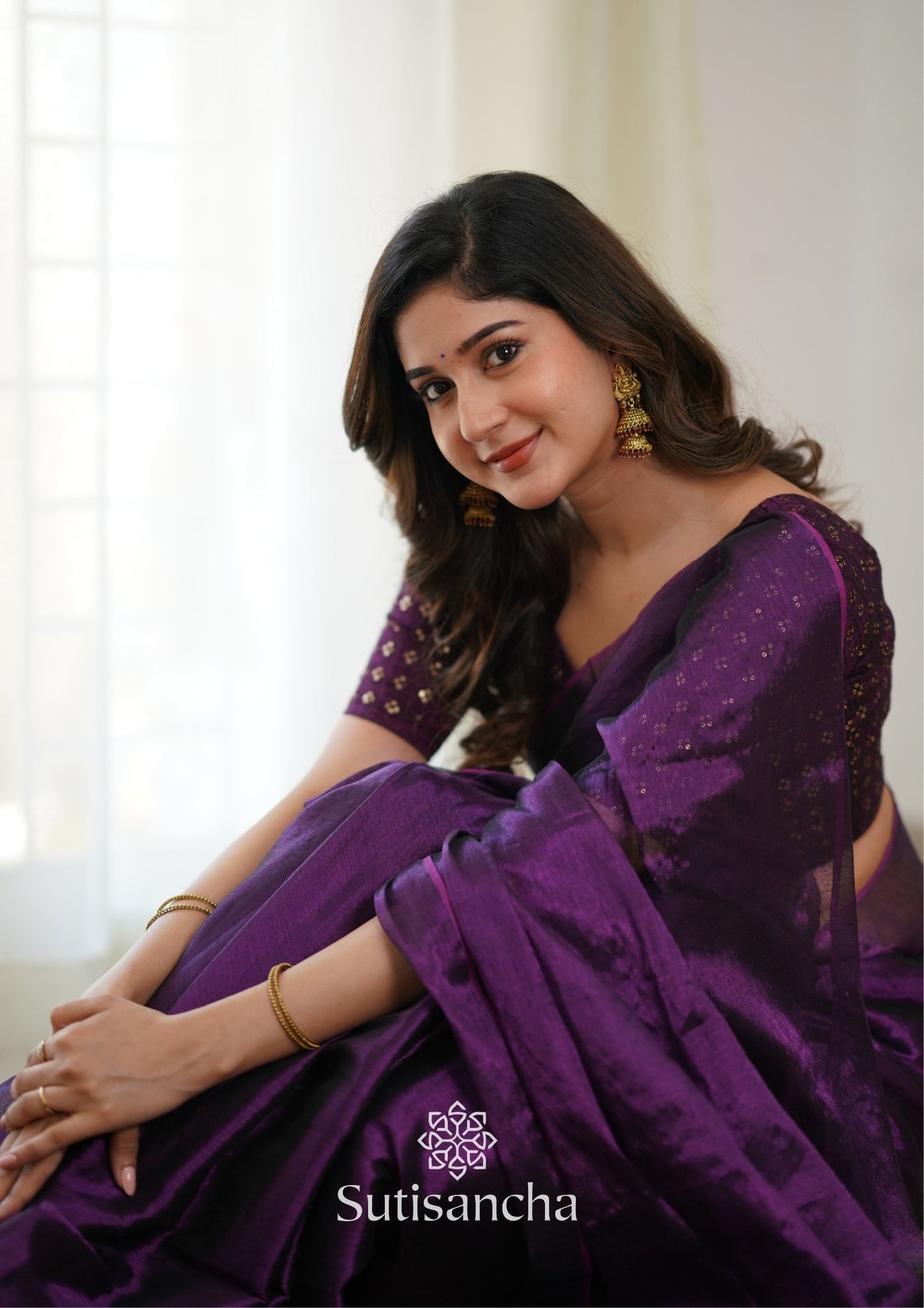 Dhiyona SS Sutisancha Purple Handloom Tissue Saree With Designer Blouse