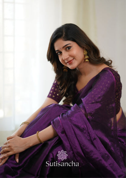 Dhiyona SS Sutisancha Purple Handloom Tissue Saree With Designer Blouse