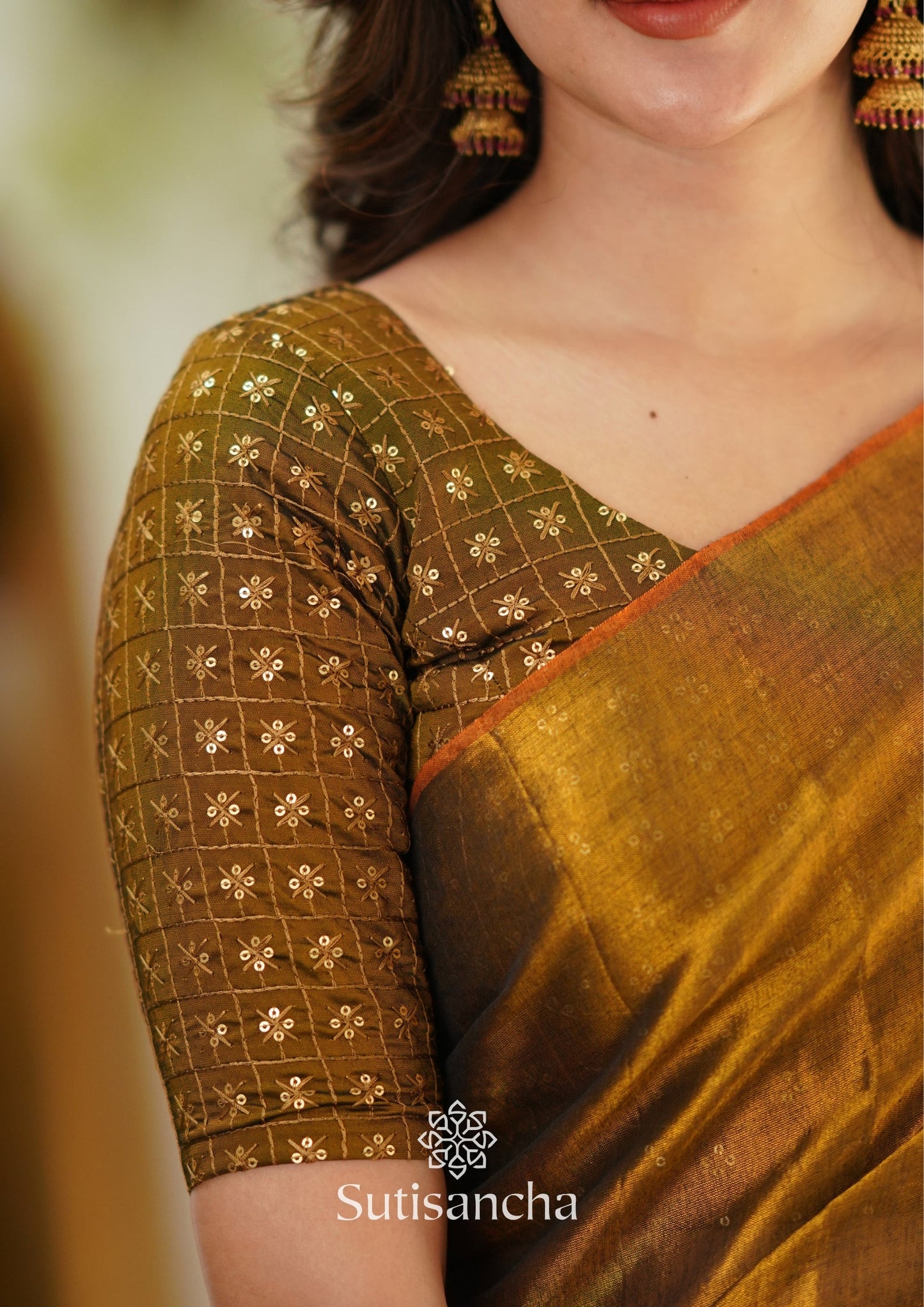Dhiyona SS Sutisancha Metallic Gold Handloom Tissue Saree With Designer Blouse