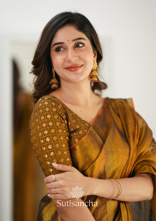Dhiyona SS Sutisancha Metallic Gold Handloom Tissue Saree With Designer Blouse