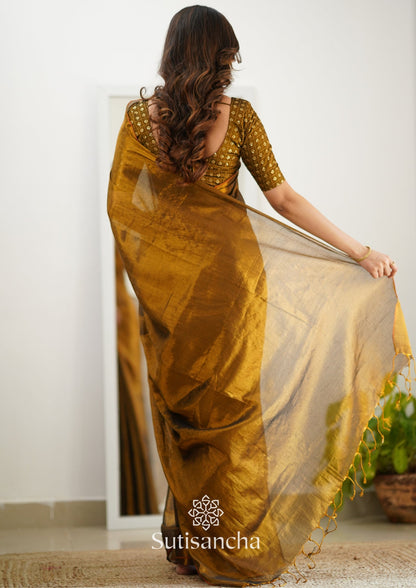 Dhiyona SS Sutisancha Metallic Gold Handloom Tissue Saree With Designer Blouse