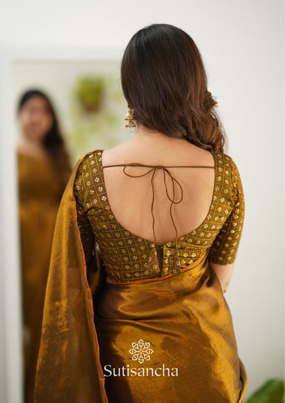 Dhiyona SS Sutisancha Metallic Gold Handloom Tissue Saree With Designer Blouse