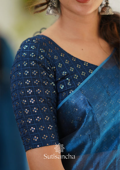Dhiyona SS Sutisancha Indigoblue Handloom Tissue Saree With Designer Blouse