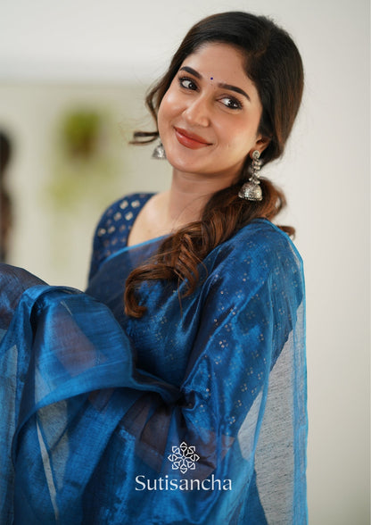 Dhiyona SS Sutisancha Indigoblue Handloom Tissue Saree With Designer Blouse