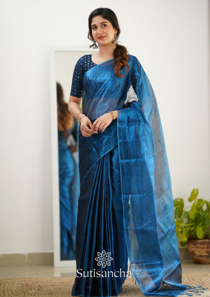 Dhiyona SS Sutisancha Indigoblue Handloom Tissue Saree With Designer Blouse