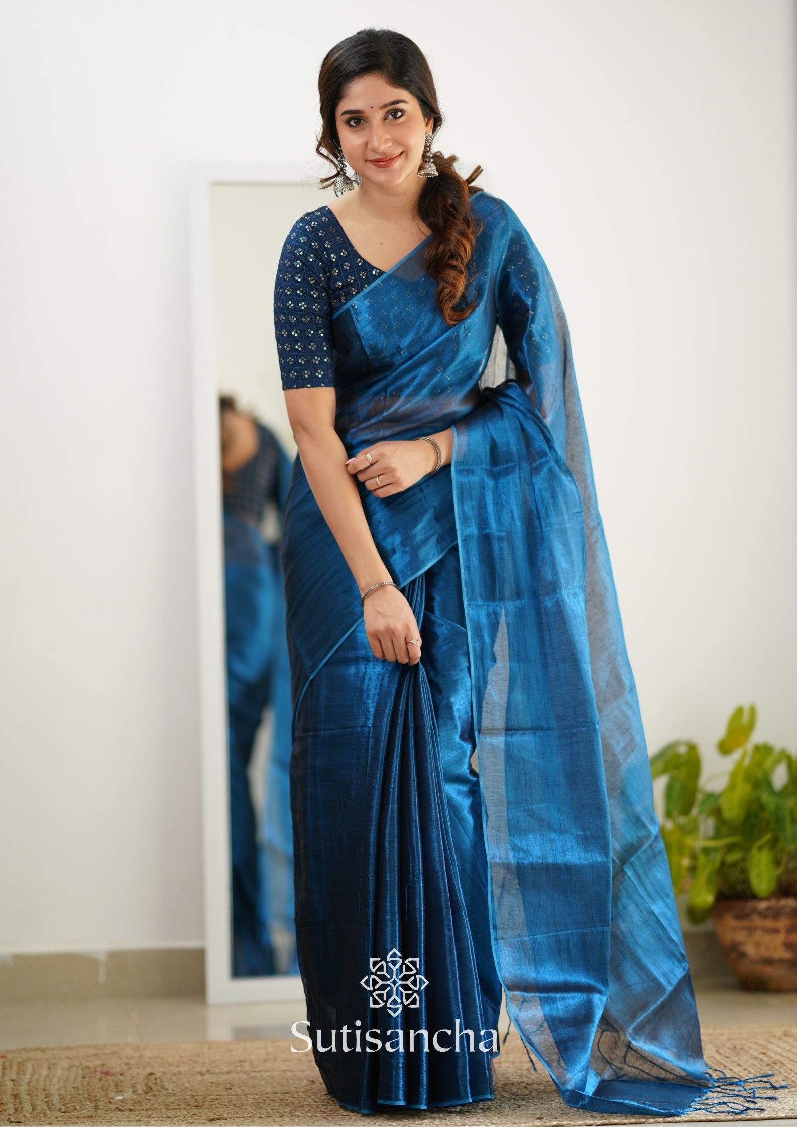 Dhiyona SS Sutisancha Indigoblue Handloom Tissue Saree With Designer Blouse