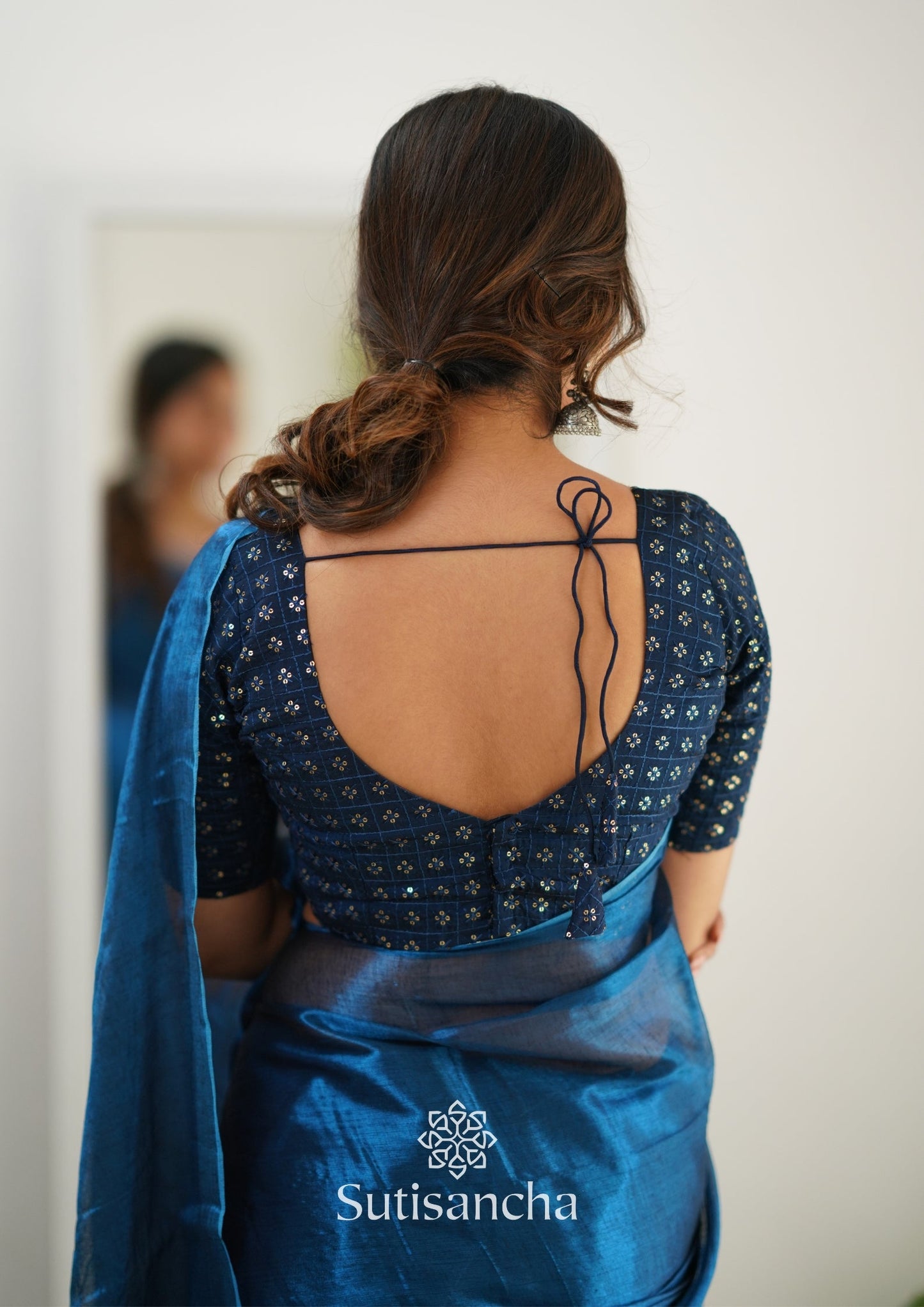 Dhiyona SS Sutisancha Indigoblue Handloom Tissue Saree With Designer Blouse