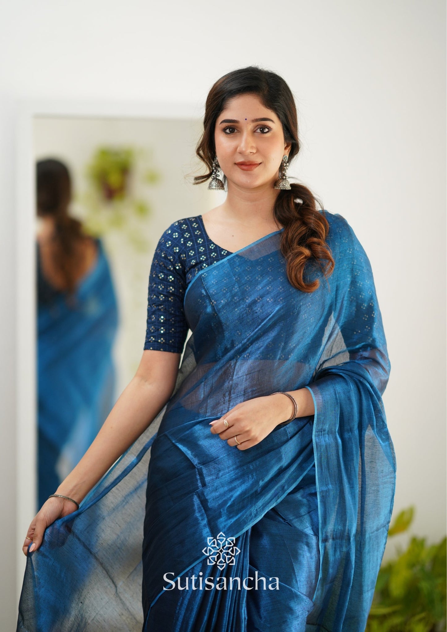 Dhiyona SS Sutisancha Indigoblue Handloom Tissue Saree With Designer Blouse