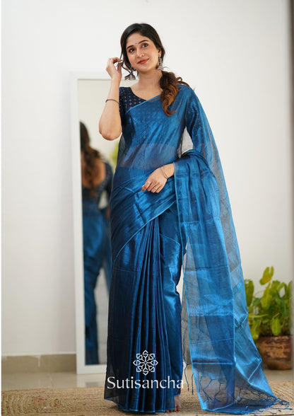 Dhiyona SS Sutisancha Indigoblue Handloom Tissue Saree With Designer Blouse