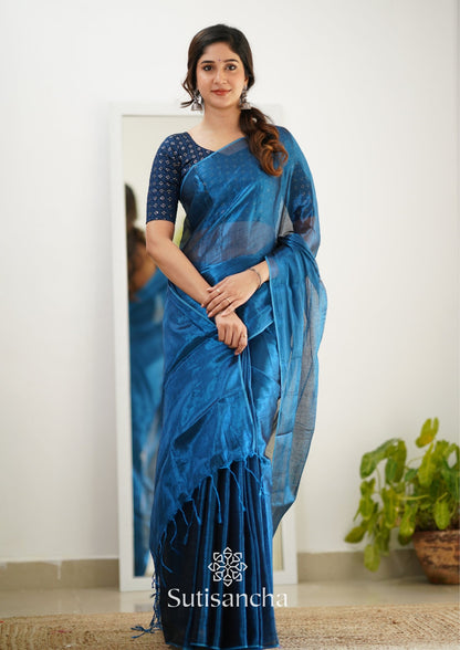 Dhiyona SS Sutisancha Indigoblue Handloom Tissue Saree With Designer Blouse