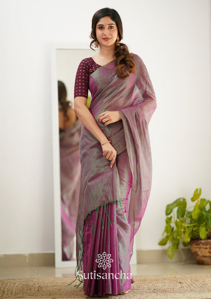 Dhiyona SS Sutisancha Onionpink Handloom Tissue Saree With Designer Blouse