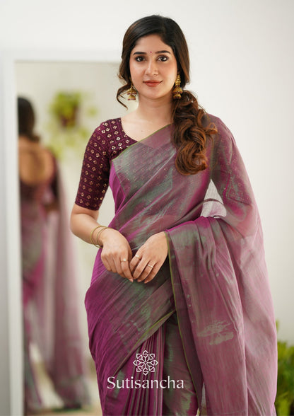 Dhiyona SS Sutisancha Onionpink Handloom Tissue Saree With Designer Blouse