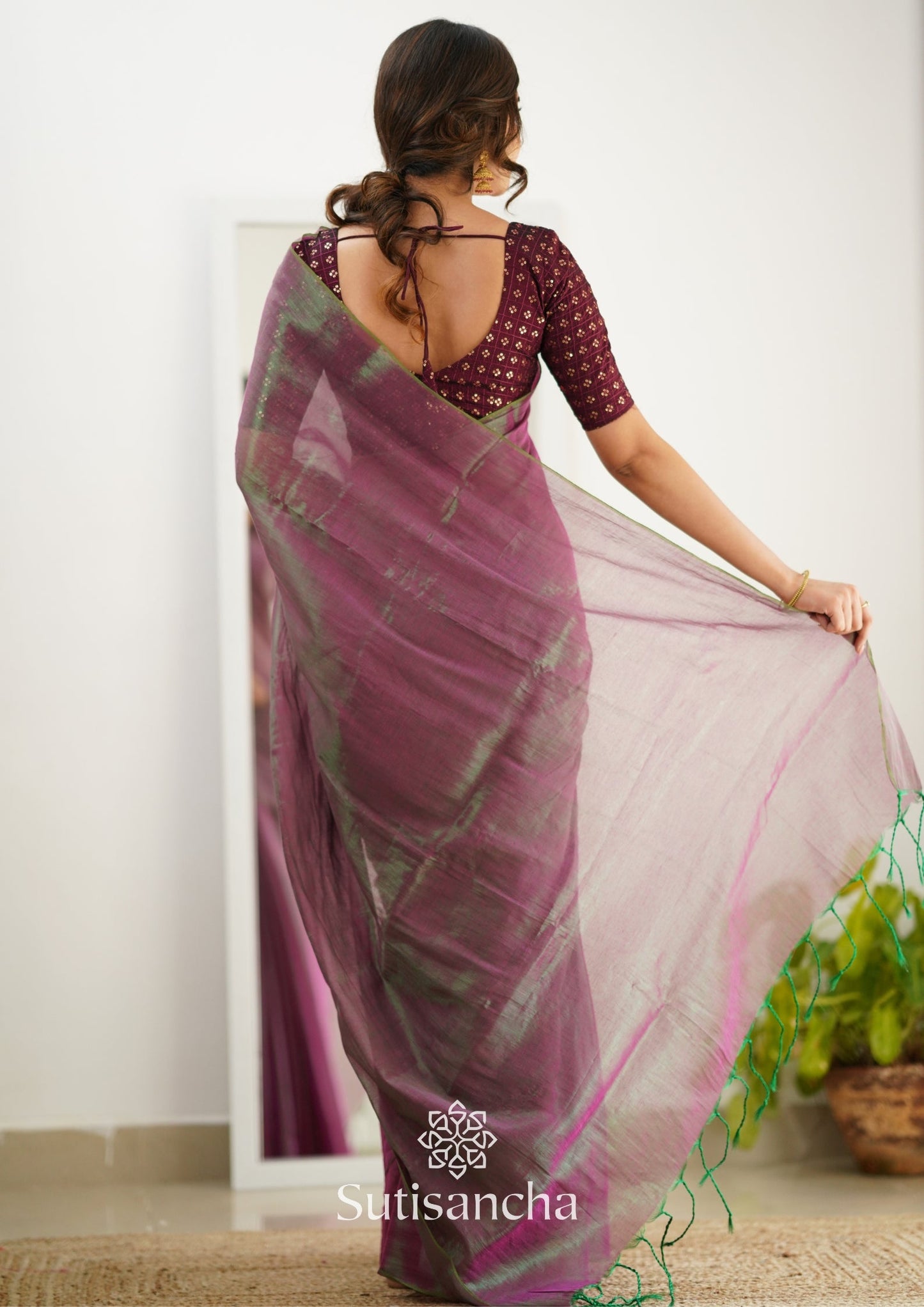 Dhiyona SS Sutisancha Onionpink Handloom Tissue Saree With Designer Blouse
